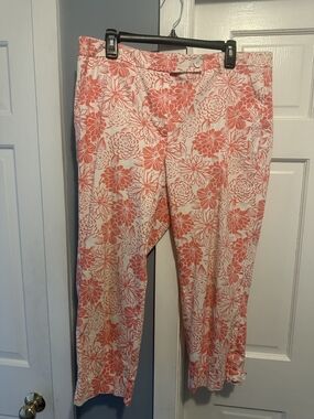 Talbots White Pants with Coral Floral Print